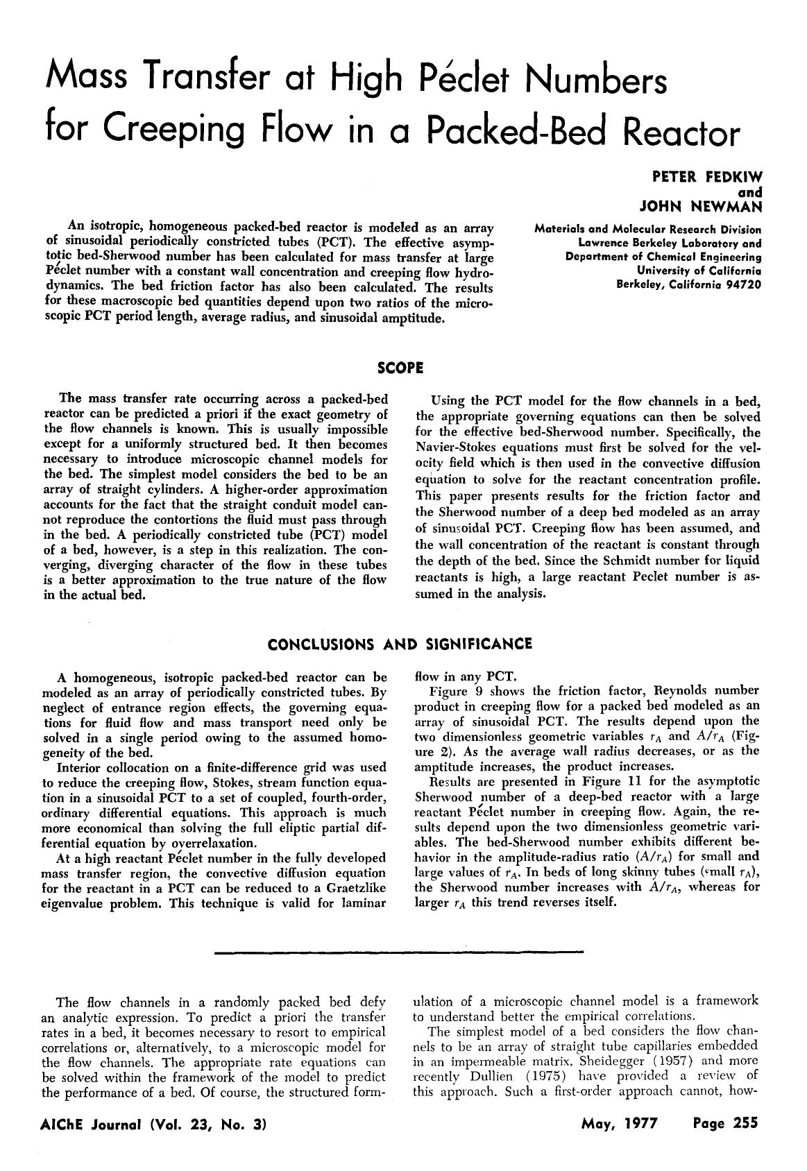 Mass transfer at high Péclet numbers for creeping flow in a packed-bed reactor by Unknown