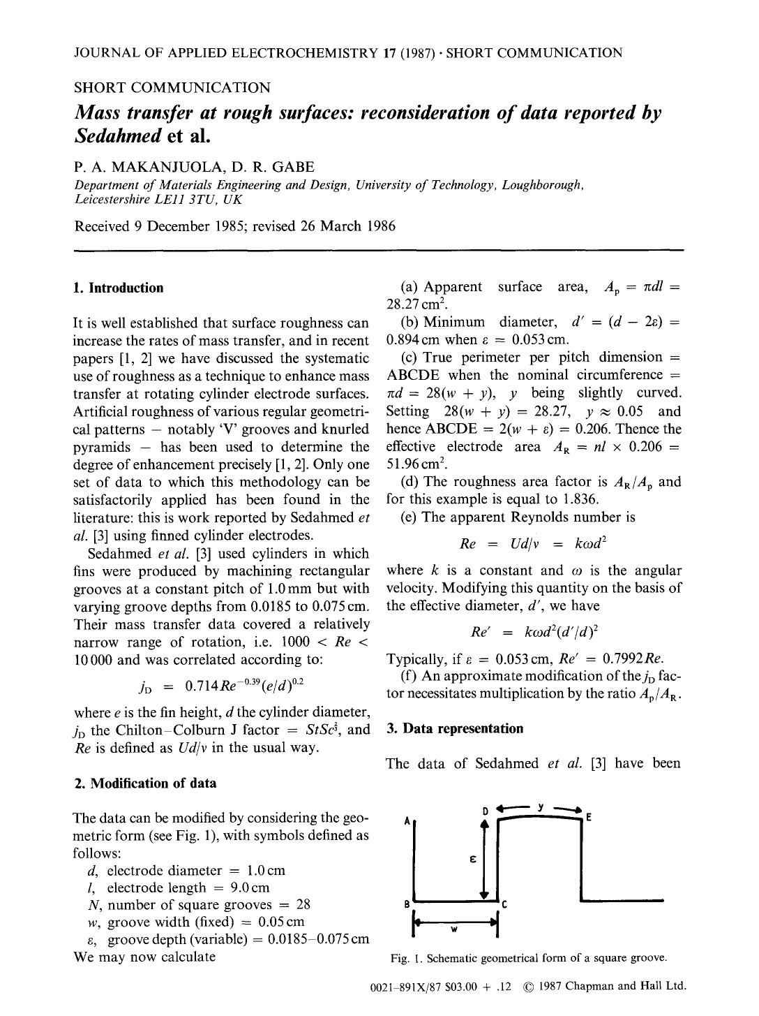 Mass transfer at rough surfaces: reconsideration of data reported by Sedahmed et al. by Unknown
