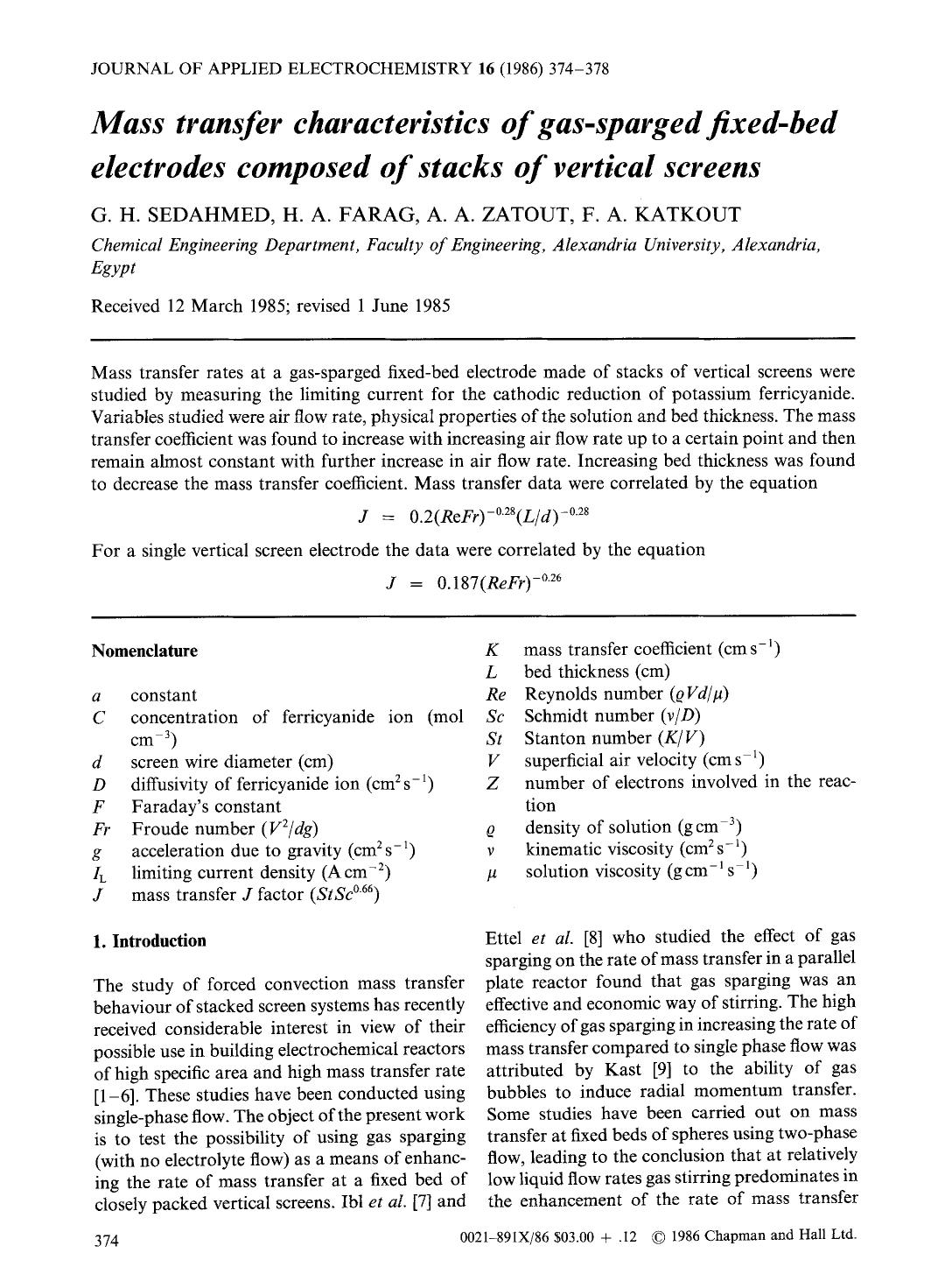 Mass transfer characteristics of gas-sparged fixed-bed electrodes composed of stacks of vertical screens by Unknown