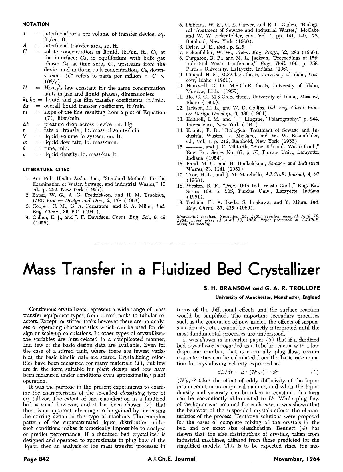 Mass transfer in a fluidized bed crystallizer by Unknown