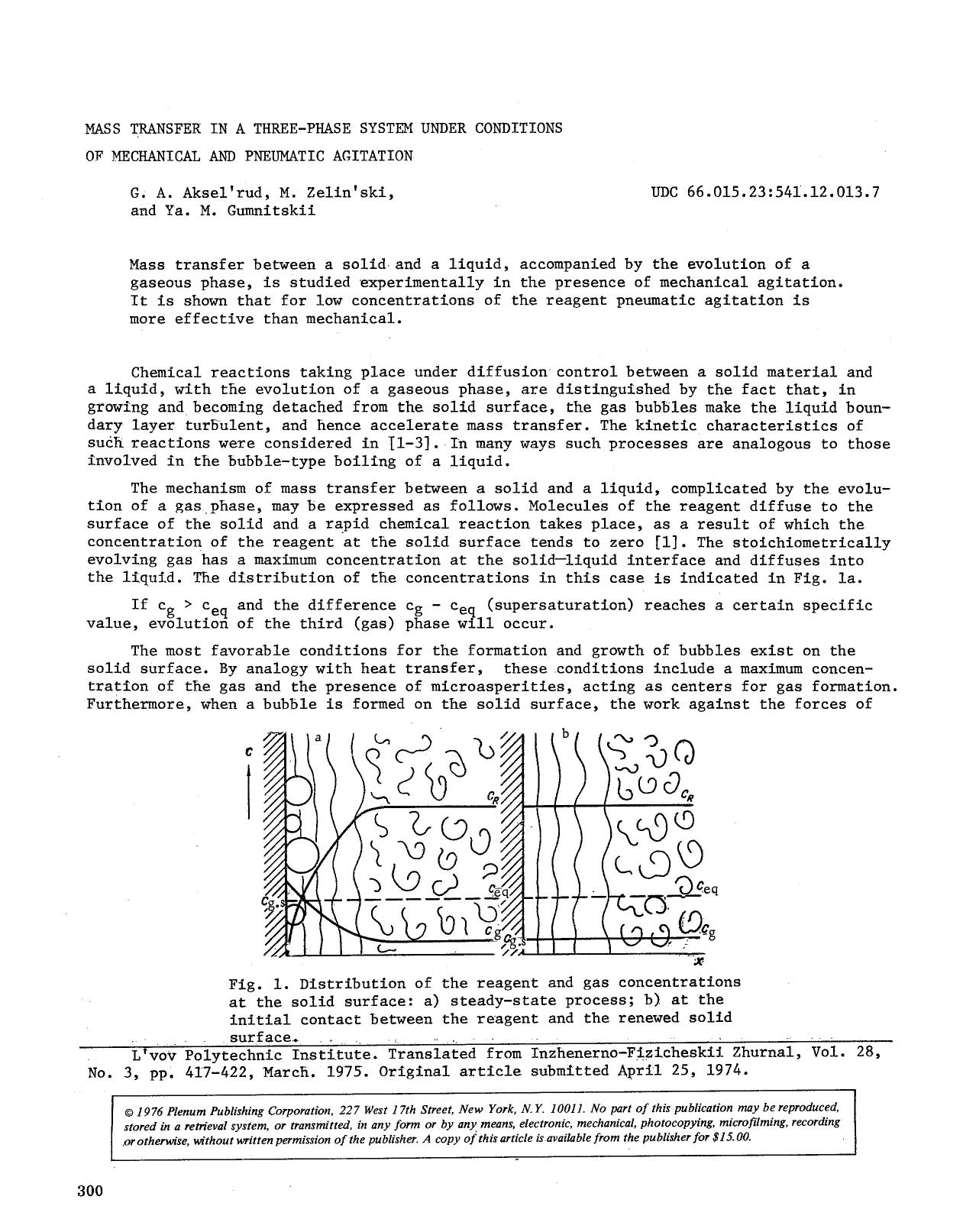 Mass transfer in a three-phase system under conditions of mechanical and pneumatic agitation by Unknown