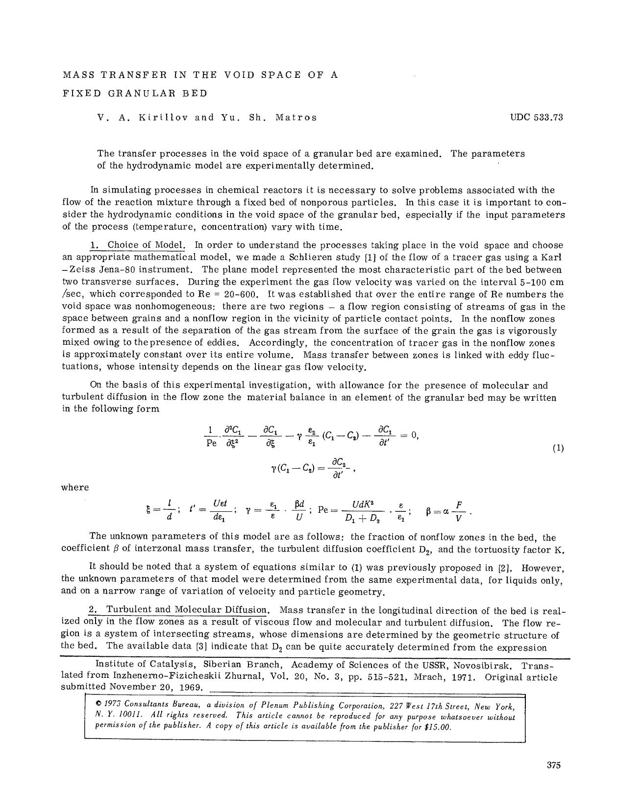 Mass transfer in the void space of a fixed granular bed by Unknown
