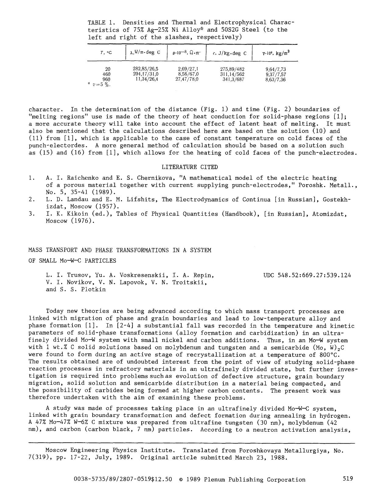 Mass transport and phase transformations in a system of small Mo-W-C particles by Unknown