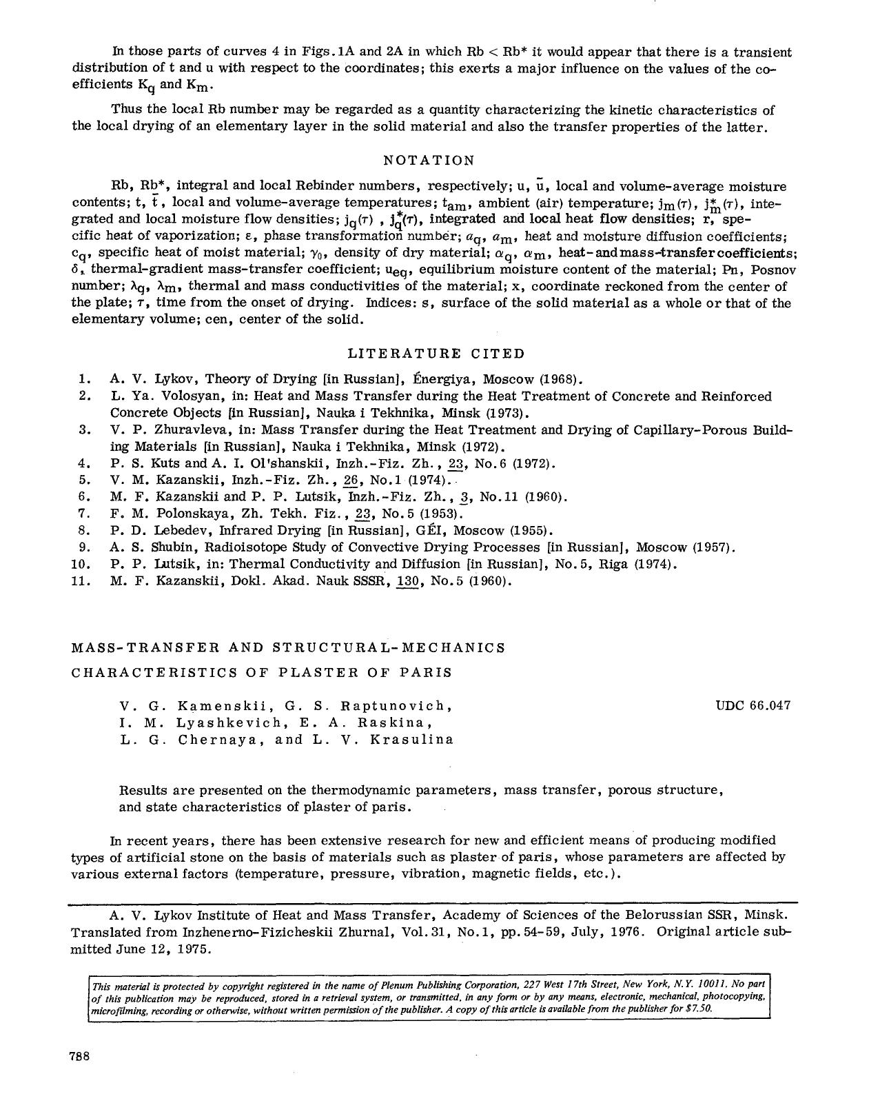 Mass-transfer and structural-mechanics characteristics of plaster of paris by Unknown