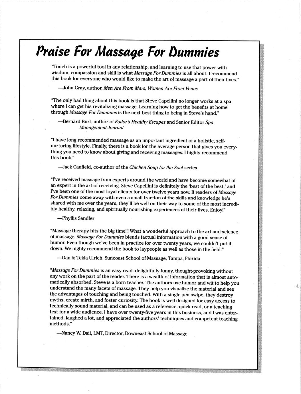 Massage for Dummies by Steve Capellini & Michel van Welden