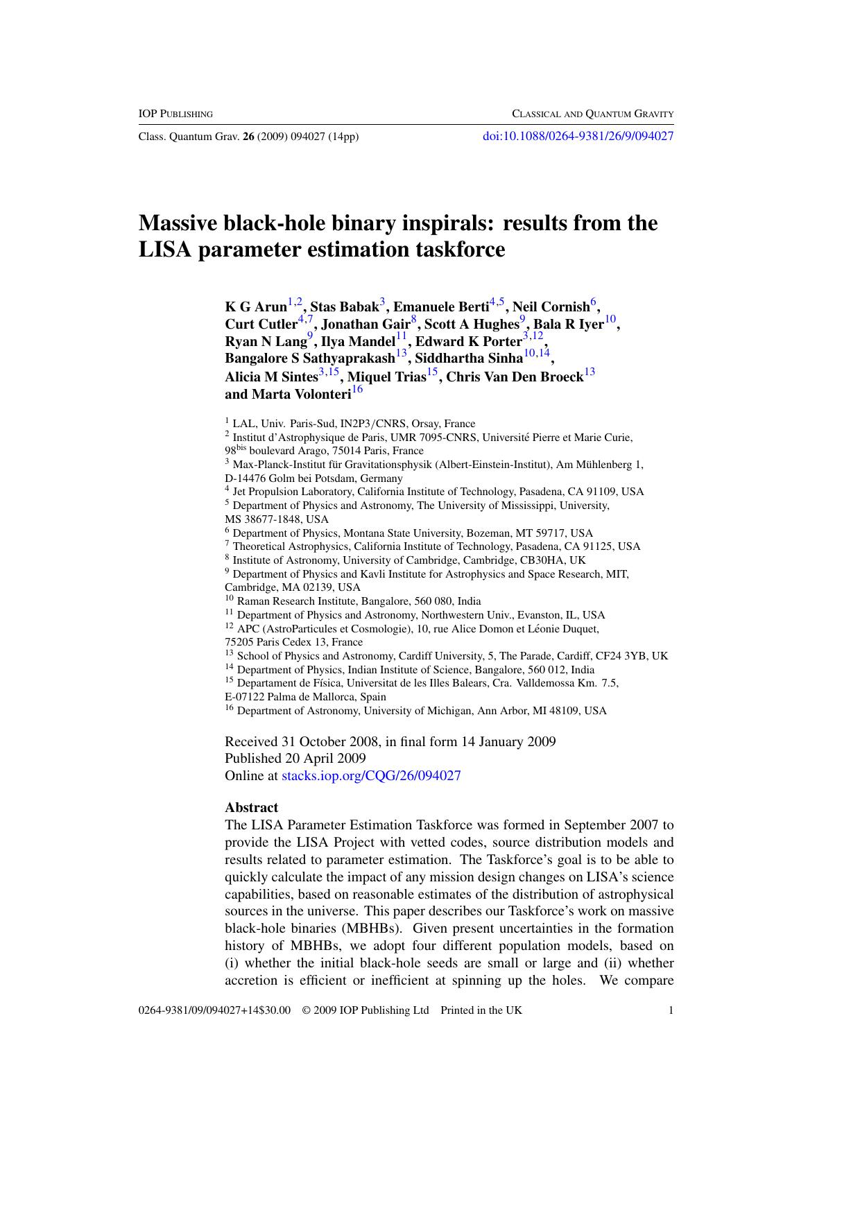 Massive black-hole binary inspirals by K G Arun et al