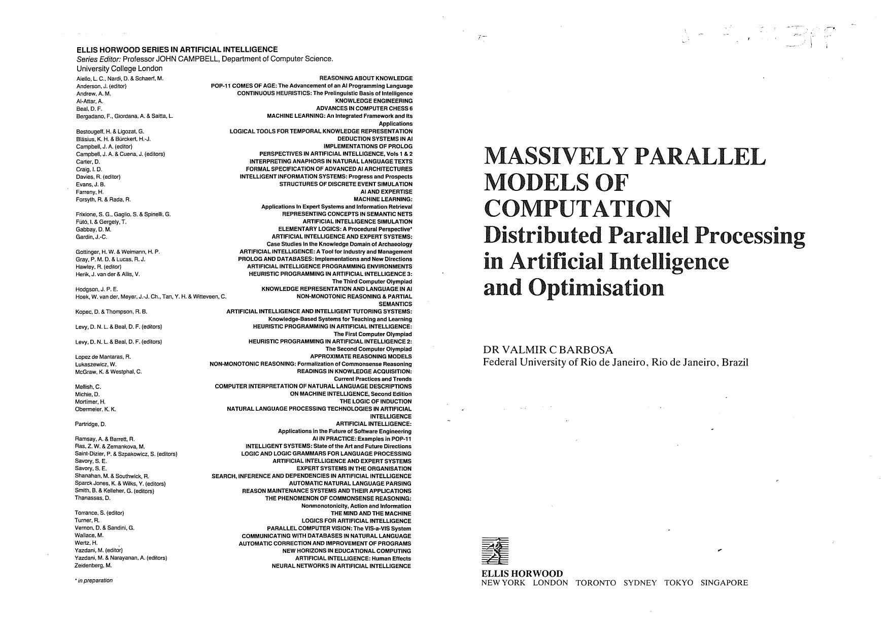 Massively Parallel Models of Computation: Distributed Parallel Processing in Artificial Intelligence and Optimization (Ellis Horwood Series in Artif) by Valmir C. Barbosa