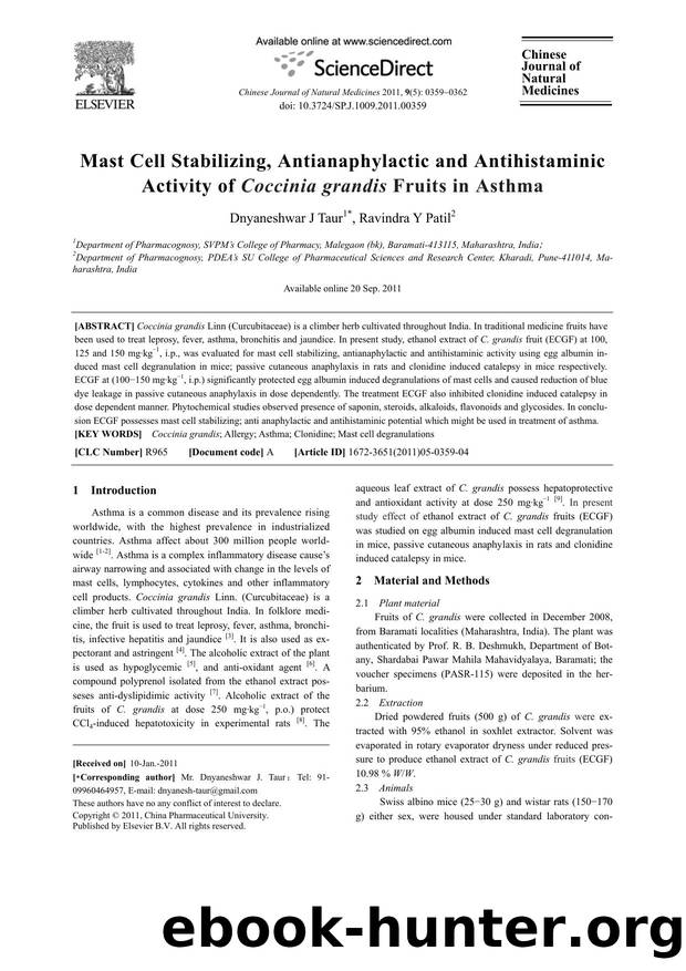 Mast Cell Stabilizing, Antianaphylactic and Antihistaminic Activity of Coccinia grandis Fruits in Asthma by Dnyaneshwar J Taur & Ravindra Y Patil