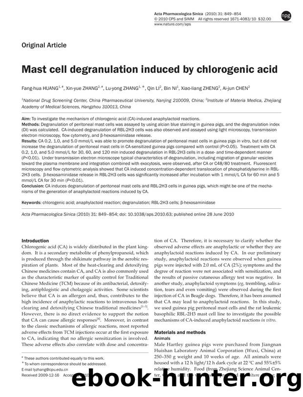 Mast cell degranulation induced by chlorogenic acid by Fang-hua Huang & Xin-yue Zhang & Lu-yong Zhang & Qin Li & Bin Ni & Xiao-liang Zheng & Ai-jun Chen