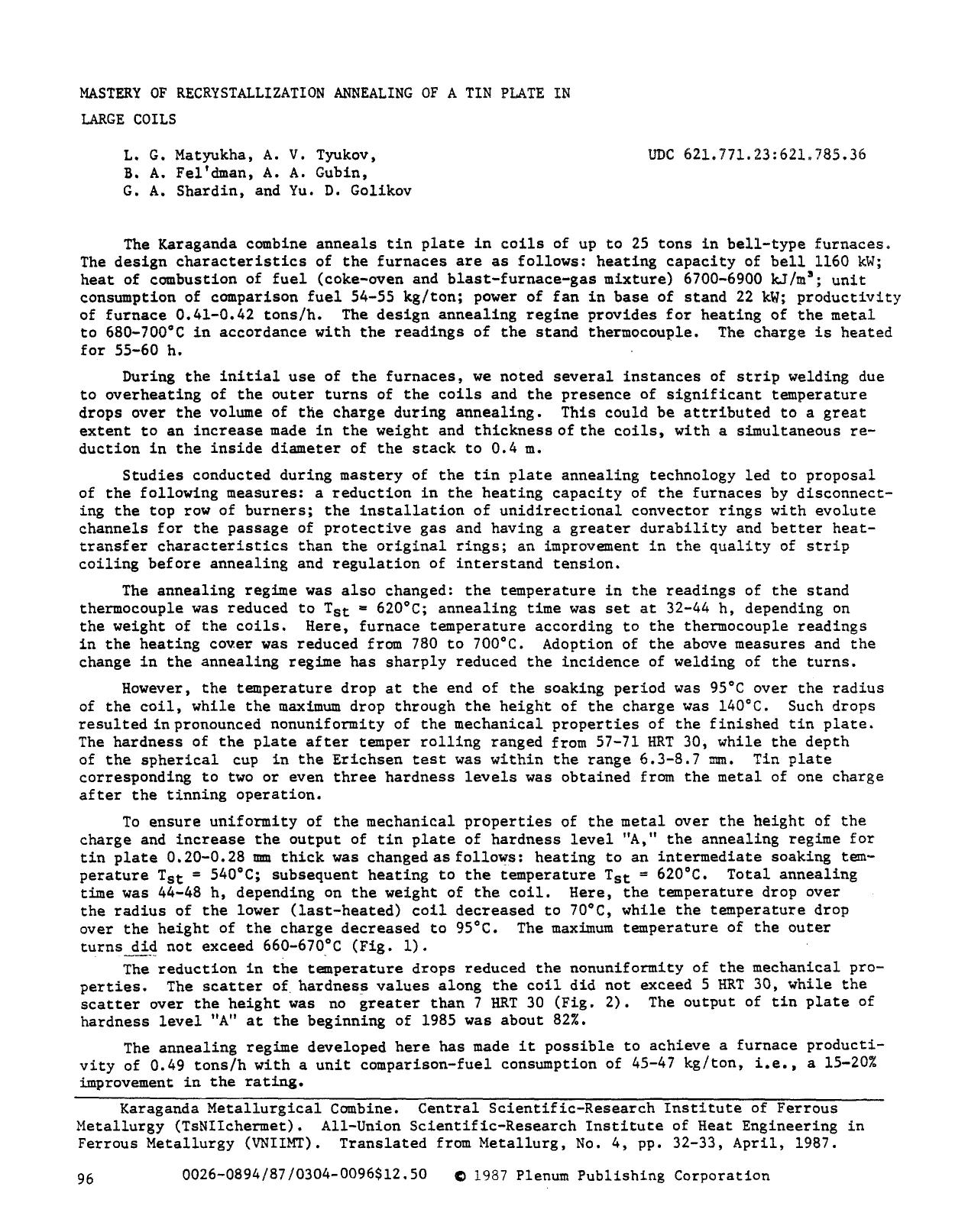 Mastery of recrystallization annealing of a tin plate in large coils by Unknown
