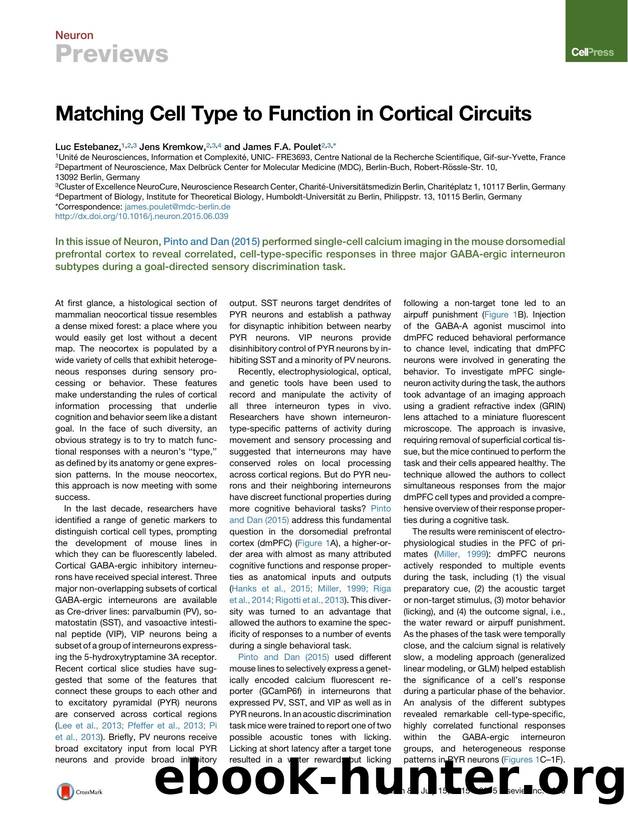 Matching Cell Type to Function in Cortical Circuits by Luc Estebanez & Jens Kremkow & James F.A. Poulet