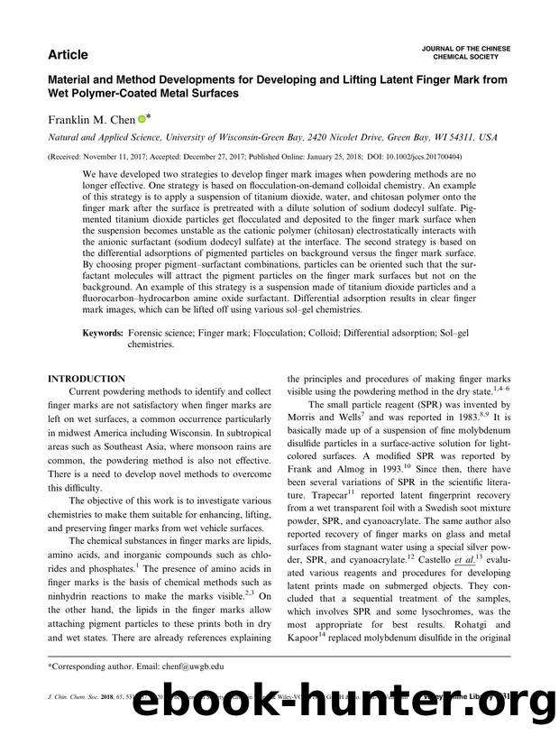 Material and Method Developments for Developing and Lifting Latent Finger Mark from Wet Polymer-Coated Metal Surfaces : Latent Finger Mark by Unknown
