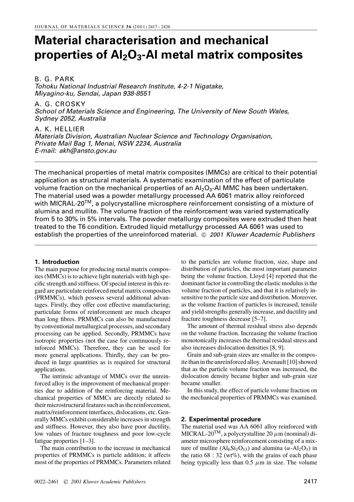 Material characterisation and mechanical properties of Al2O3-Al metal matrix composites by Unknown