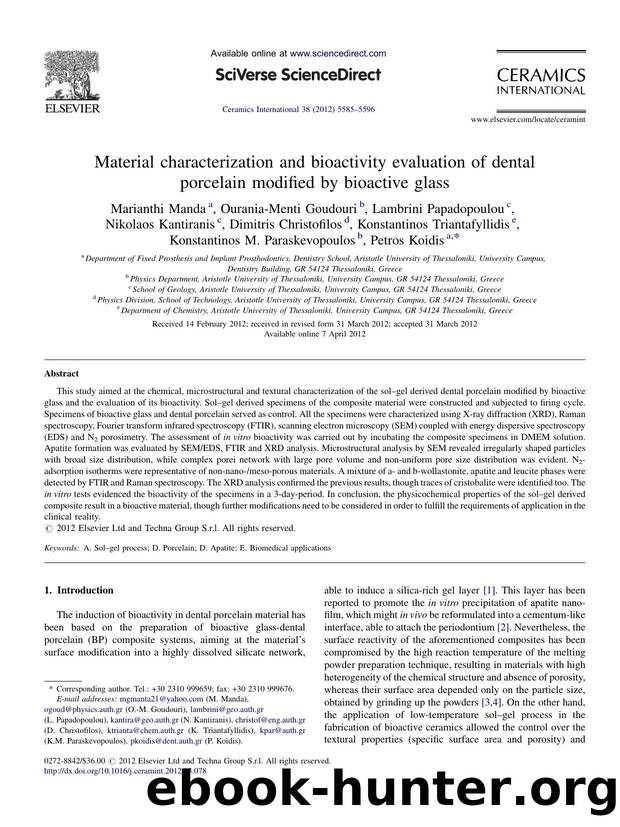 Material characterization and bioactivity evaluation of dental porcelain modified by bioactive glass by Marianthi Manda