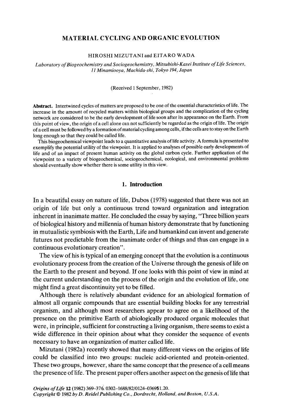 Material cycling and organic evolution by Unknown