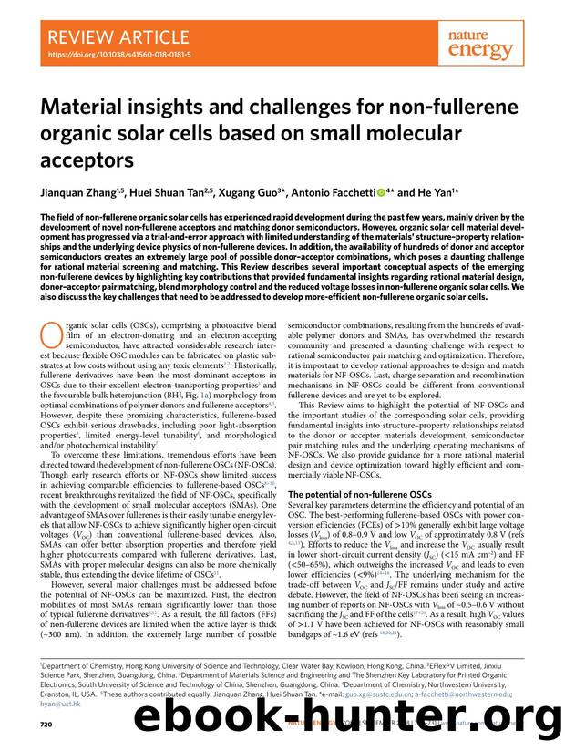 Material insights and challenges for non-fullerene organic solar cells based on small molecular acceptors by Jianquan Zhang & Huei Shuan Tan & Xugang Guo & Antonio Facchetti & He Yan