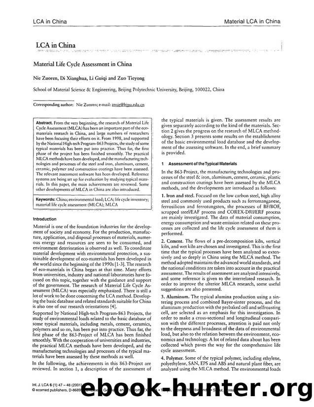 Material life cycle assessment in china by Unknown