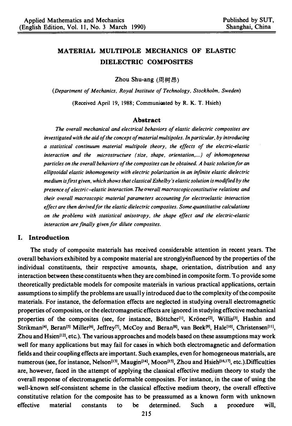 Material multipole mechanics of elastic dielectric composites by Unknown
