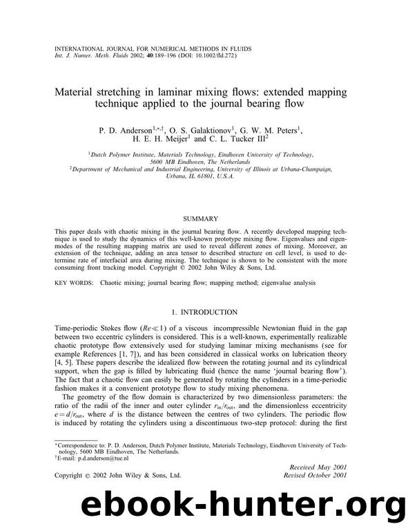 Material stretching in laminar mixing flows: extended mapping technique applied to the journal bearing flow by Unknown