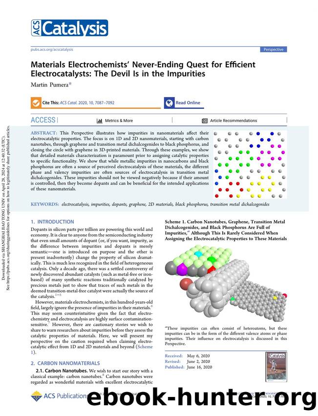 Materials Electrochemistsâ Never-Ending Quest for Efficient Electrocatalysts: The Devil Is in the Impurities by Martin Pumera