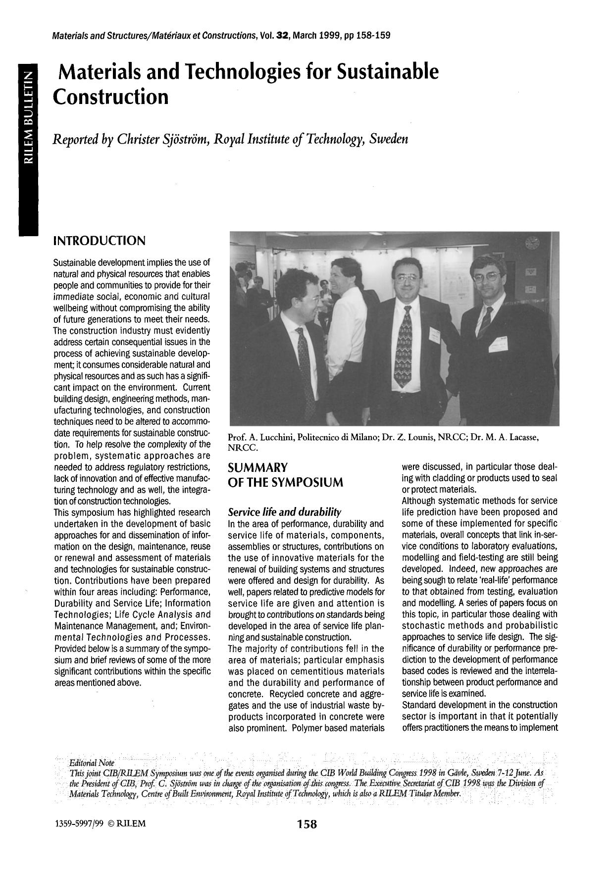 Materials and Technologies for Sustainable Construction by Unknown