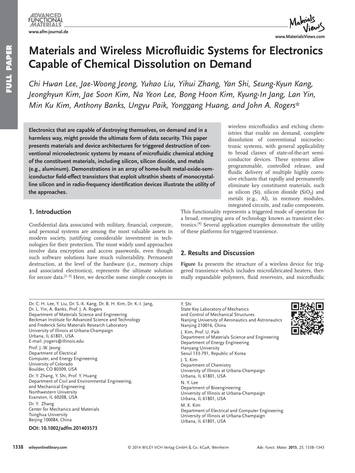 Materials and Wireless Microfluidic Systems for Electronics Capable of Chemical Dissolution on Demand by Unknown