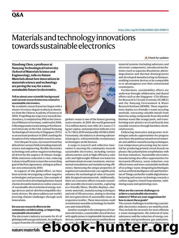 Materials and technology innovations towards sustainable electronics by Wei Fan