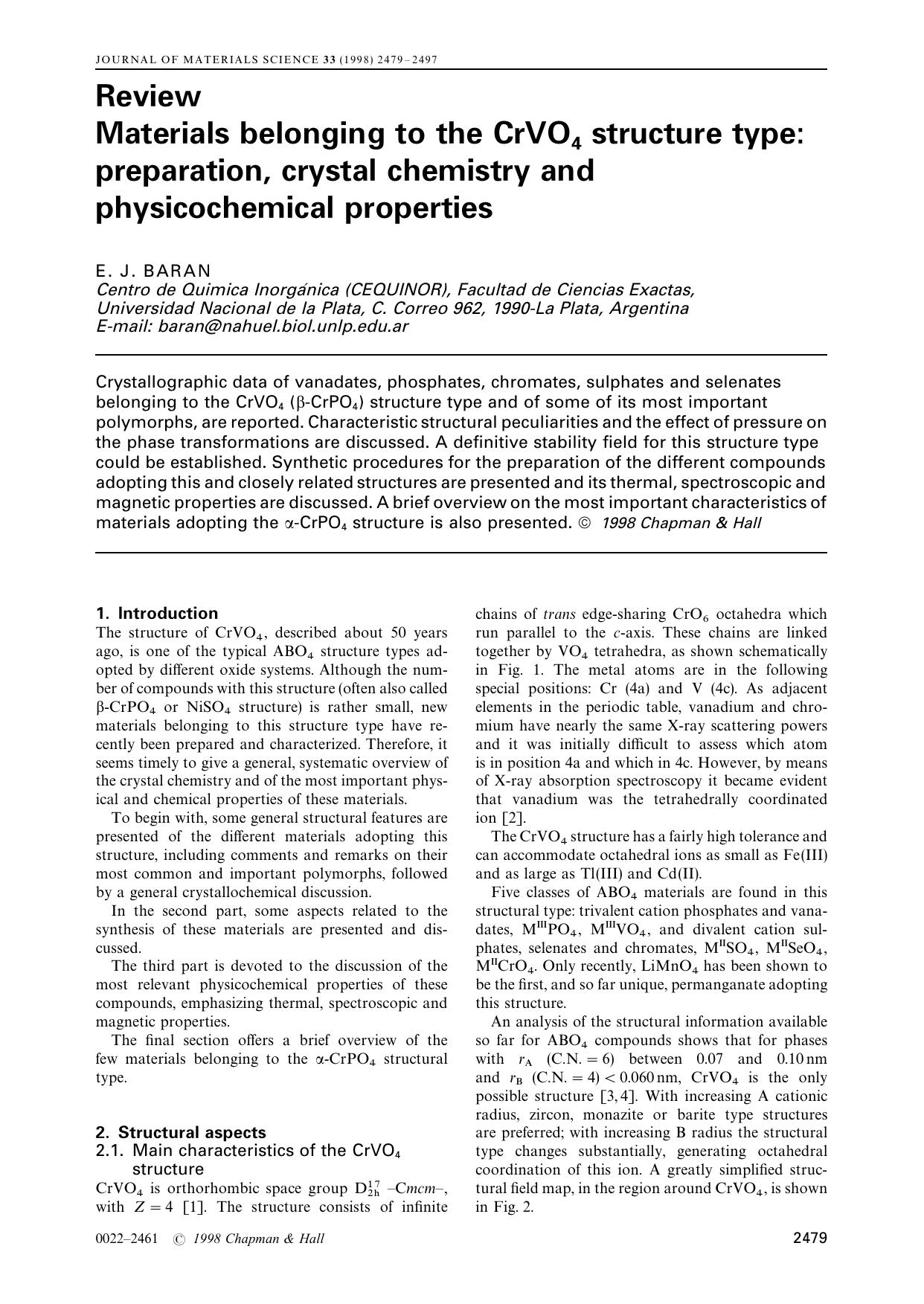 Materials belonging to the CrVO4 structure type: preparation, crystal chemistry and physicochemical properties by Unknown
