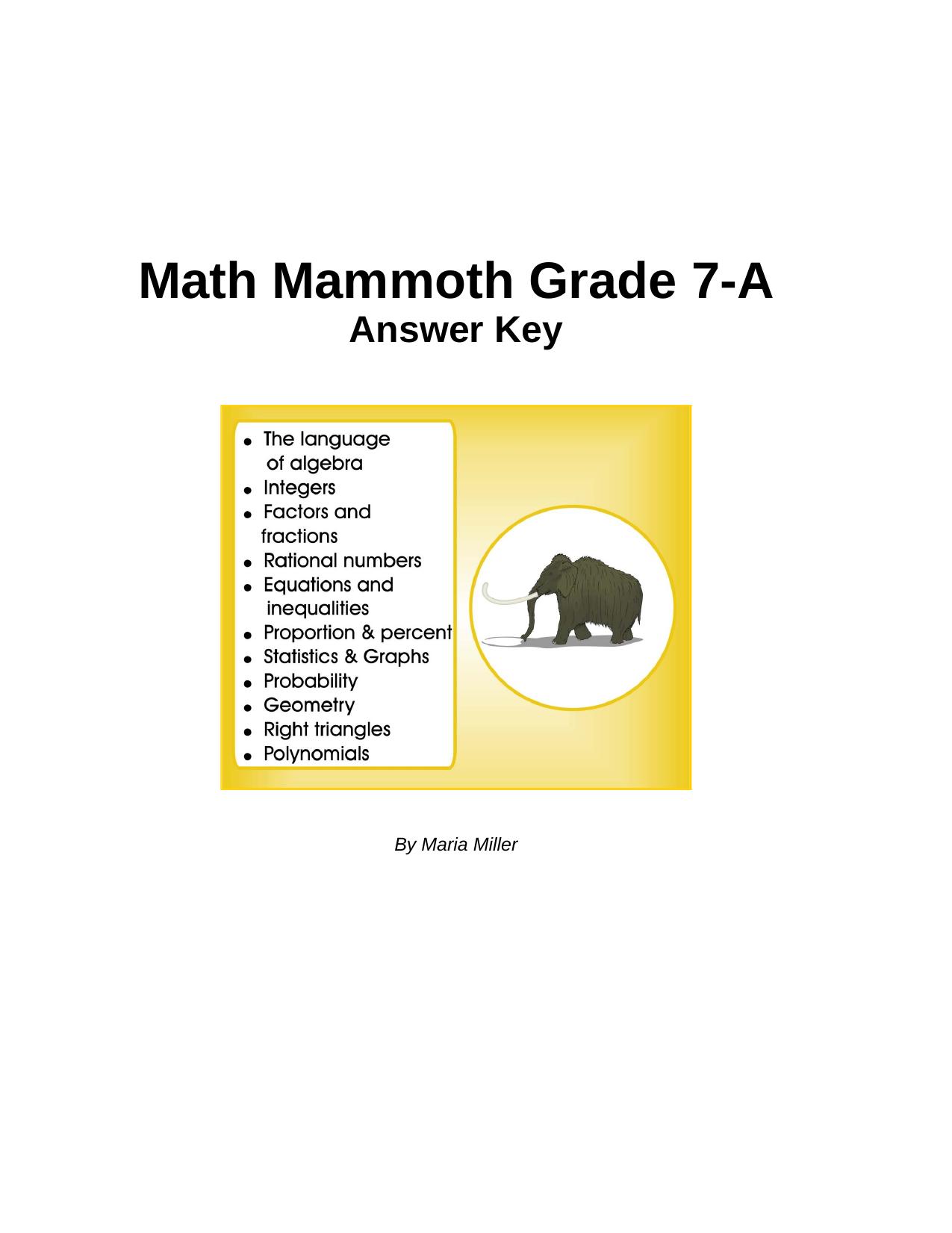 Math Mammoth Grade 7A Worksheets Answers by Maria Miller