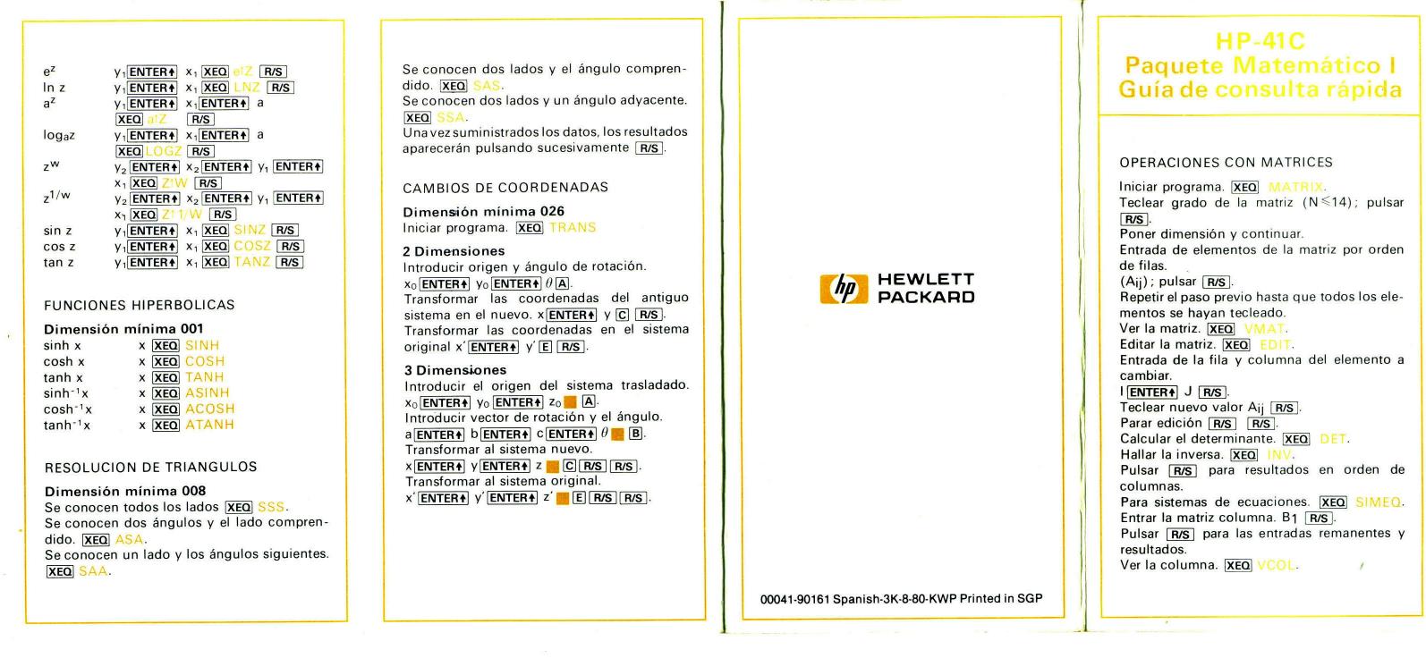 Math Pac Quick Ref - Span by Spanish