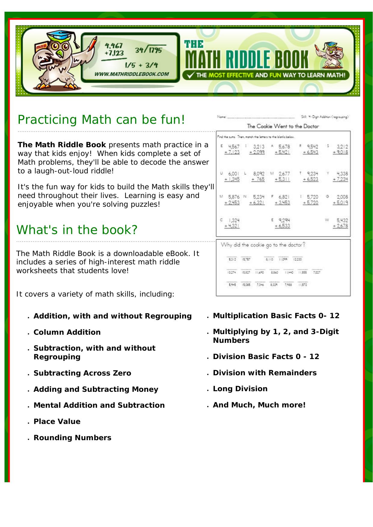 Math Riddle Worksheet Book. by Best of Kuszter's Collection