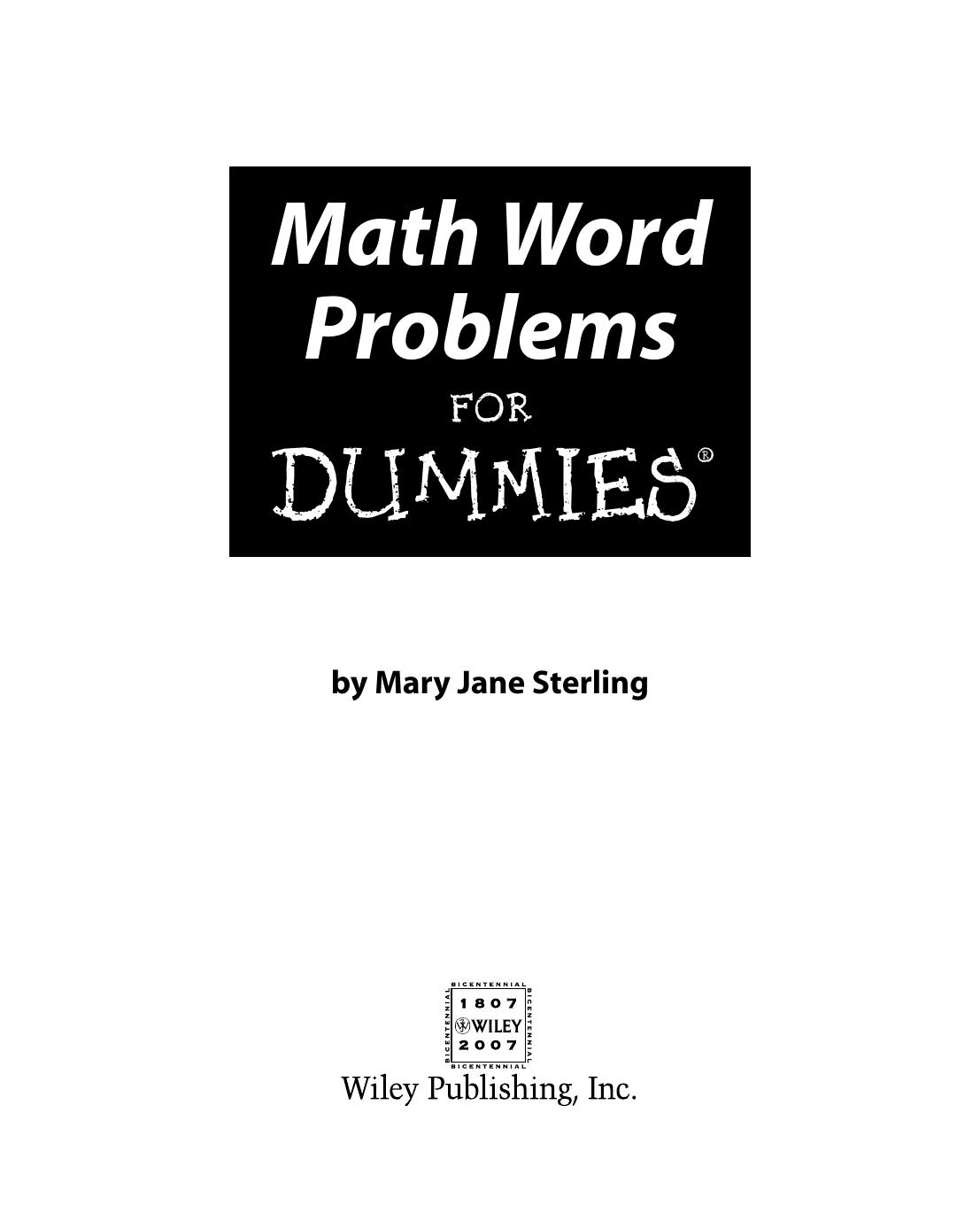 Math Word Problems for Dummies by Mary Jane Sterling