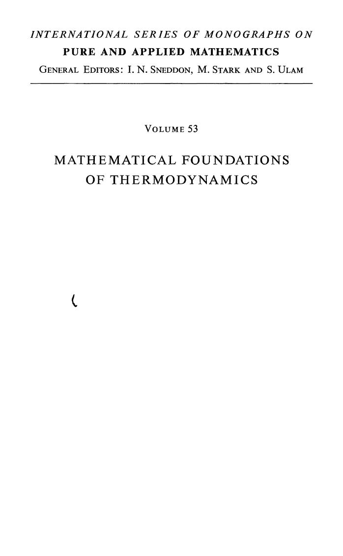 Mathematical Foundations of Thermodynamics by Robin Giles