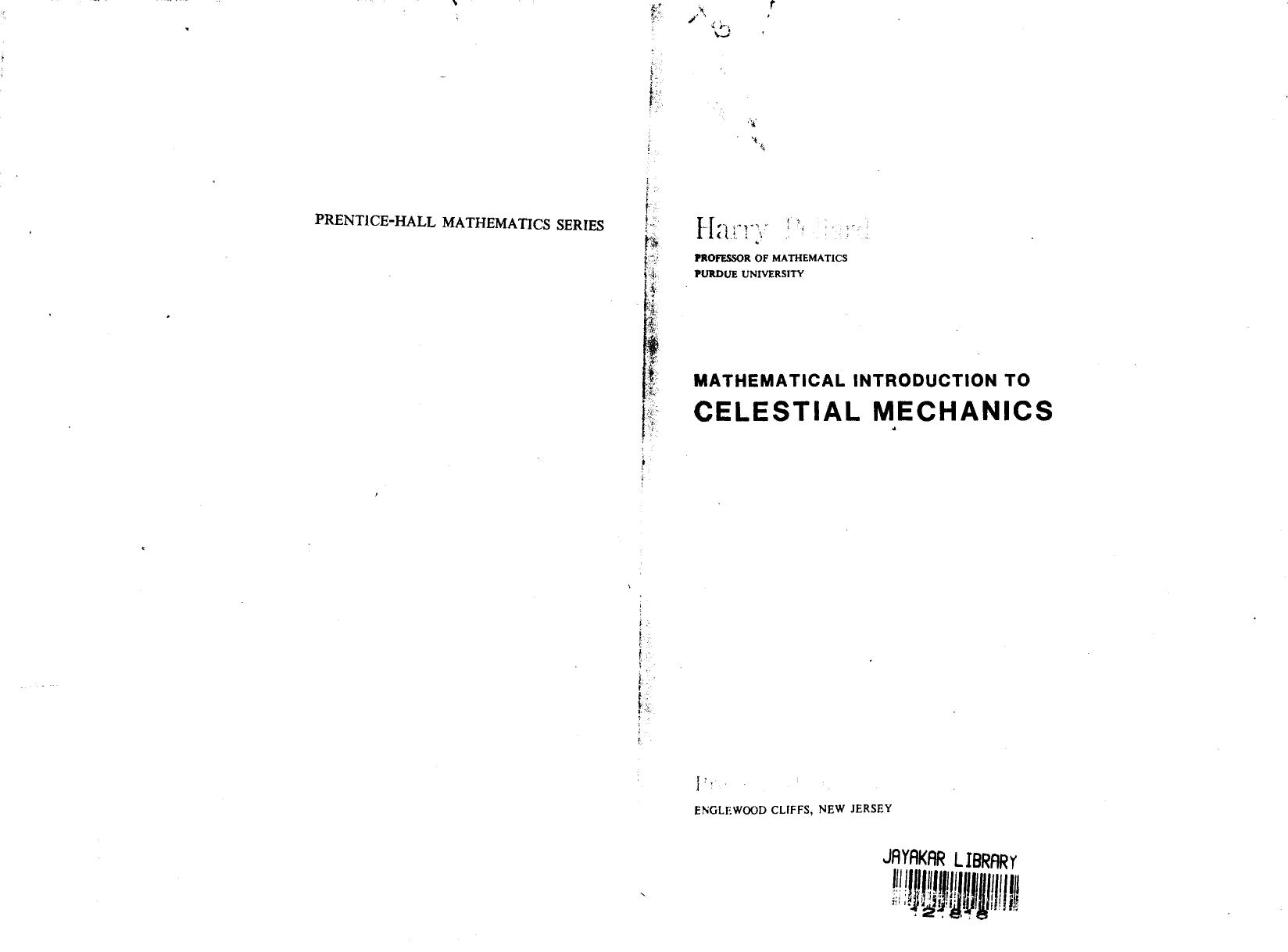 Mathematical Introduction to Celestial Mechanics by Harry Pollard