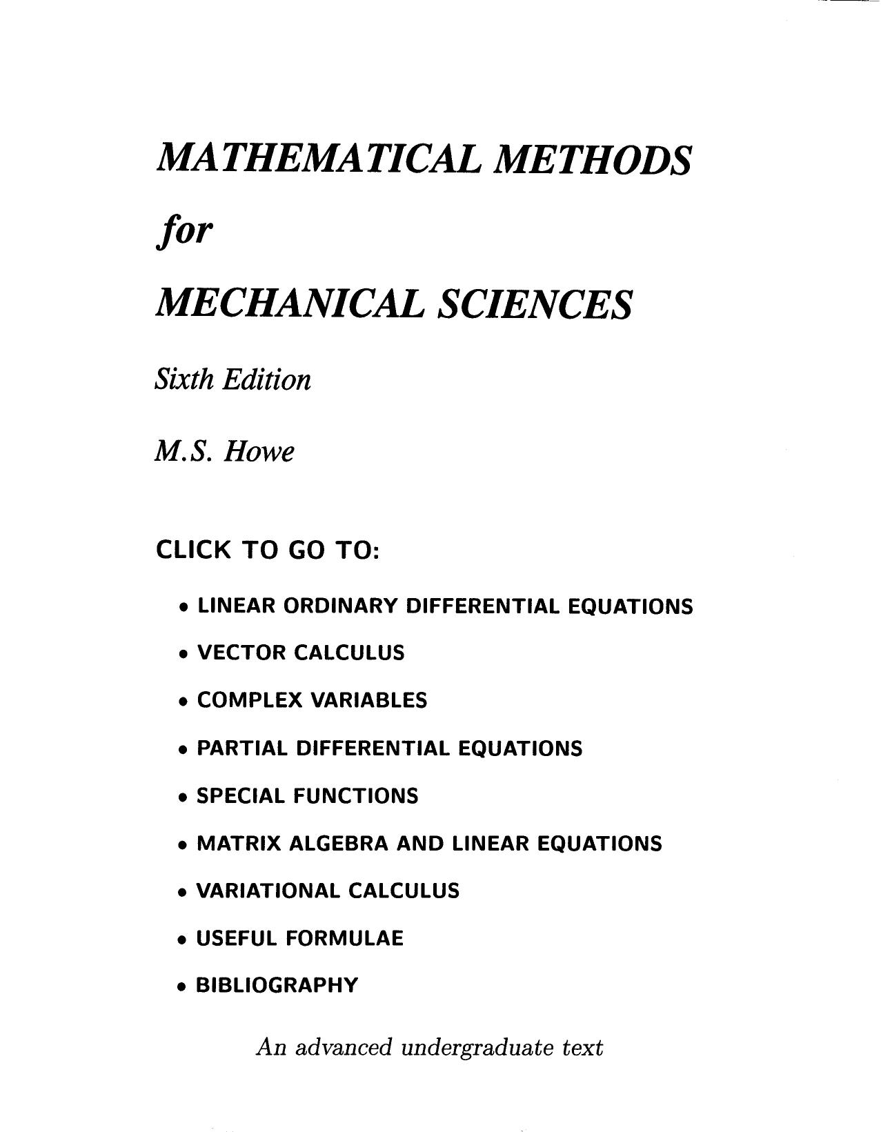 Mathematical Methods for Mechanical Sciences by Unknow