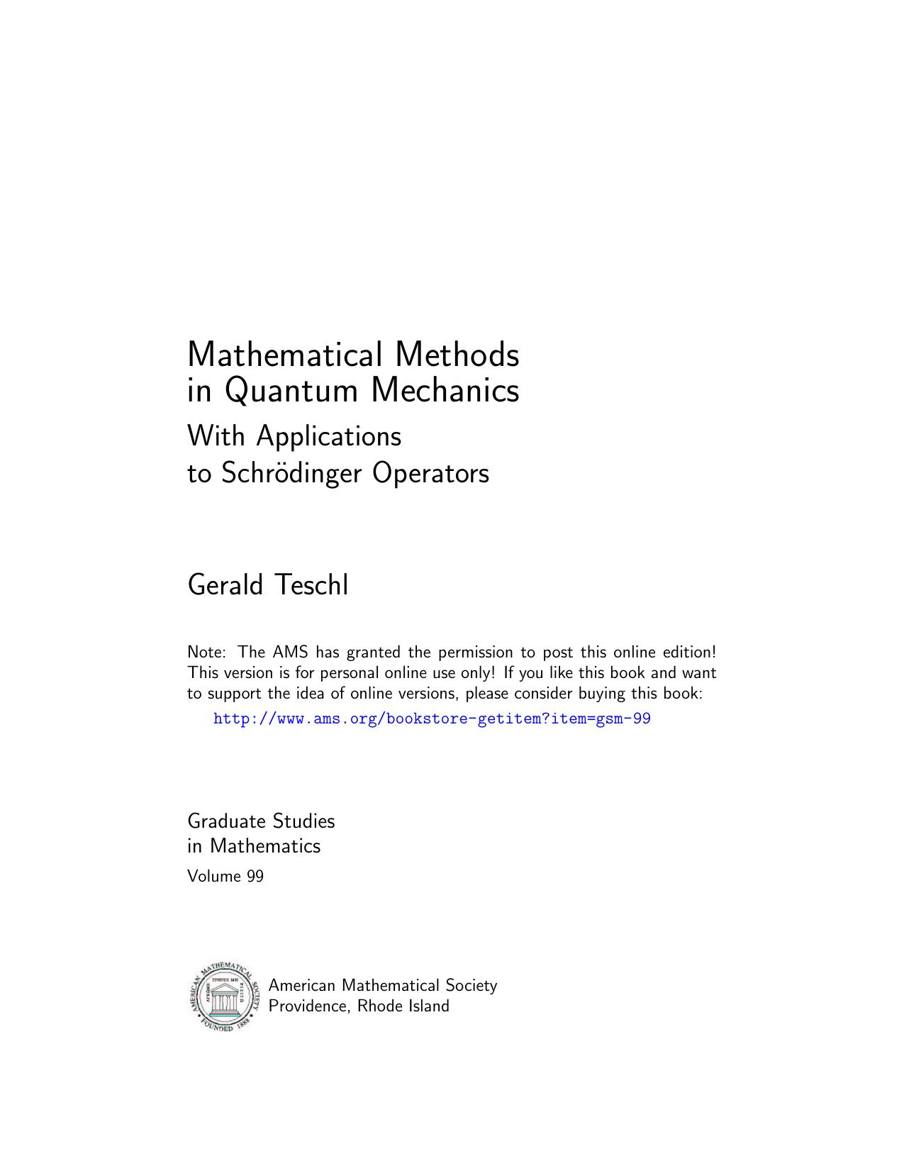 Mathematical Methods in Quantum Mechanics by Gerald Teschl