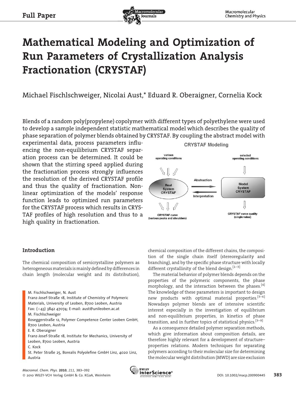 Mathematical Modeling and Optimization of Run Parameters of Crystallization Analysis Fractionation (CRYSTAF) by unknow