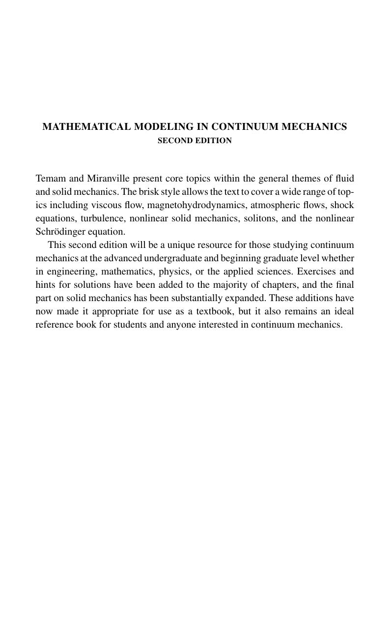 Mathematical Modeling in Continuum Mechanics, Second Edition by Unknown