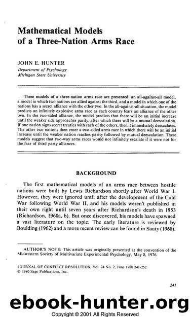 Mathematical Models of a Three-Nation Arms Race. by Unknown