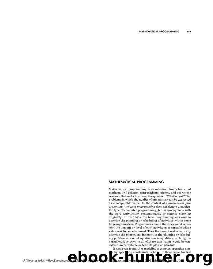 Mathematical Programming". In: Wiley Encyclopedia of Electrical and Electronics Engineering by Unknown