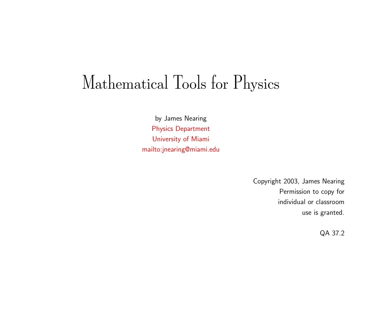 Mathematical Tools for Physics by Unknown