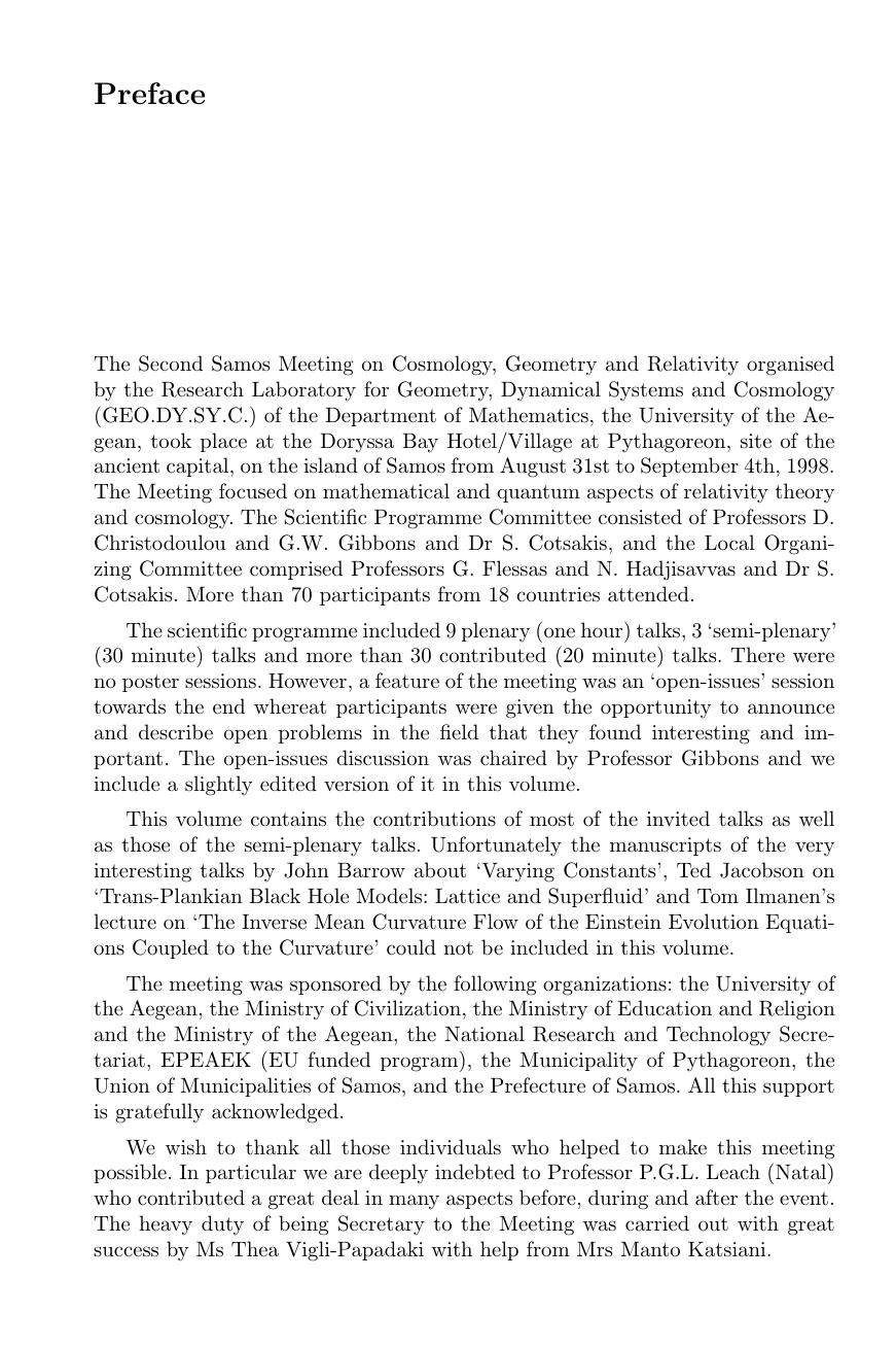 Mathematical and quantum aspects of relativity and cosmology : proceedings of the second Samos Meeting on Cosmology, Geometry, and Relativity, held at Pythagoreon, Samos, Greece, 3 by Spiros Cotsakis; G W Gibbons