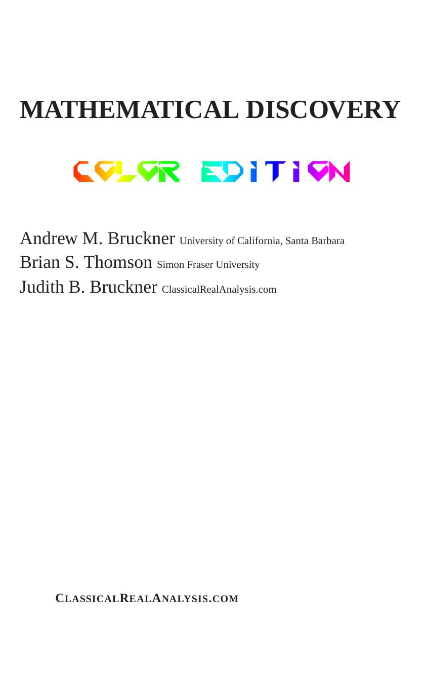 Mathematical discovery by Bruckner A.M. Thomson B.S. Bruckner J.B