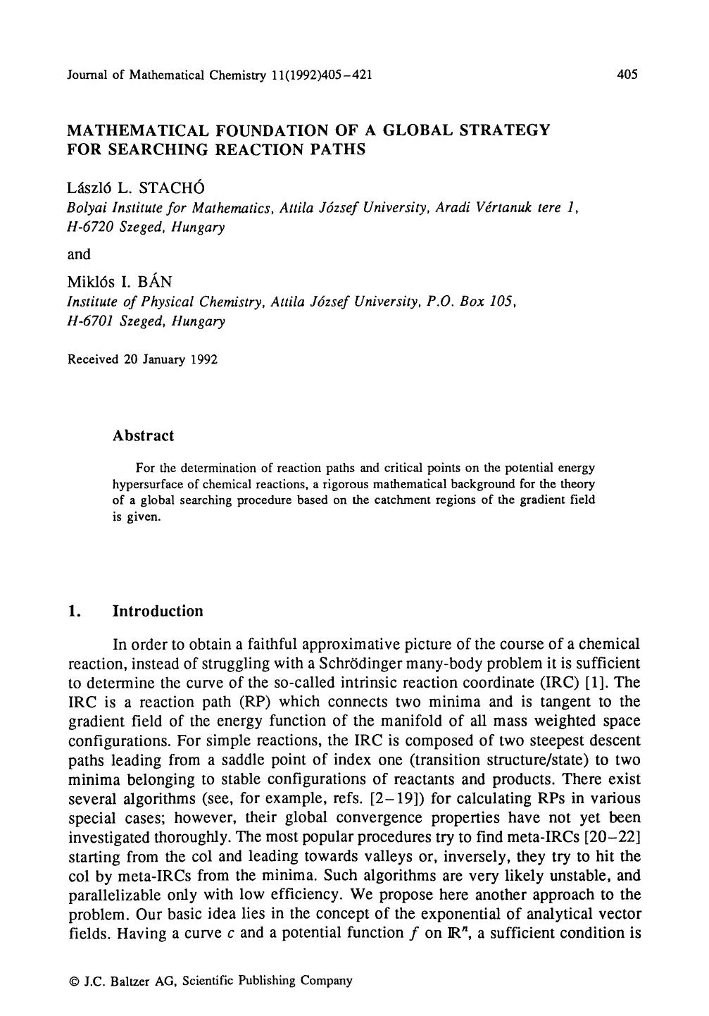 Mathematical foundation of a global strategy for searching reaction paths by Unknown