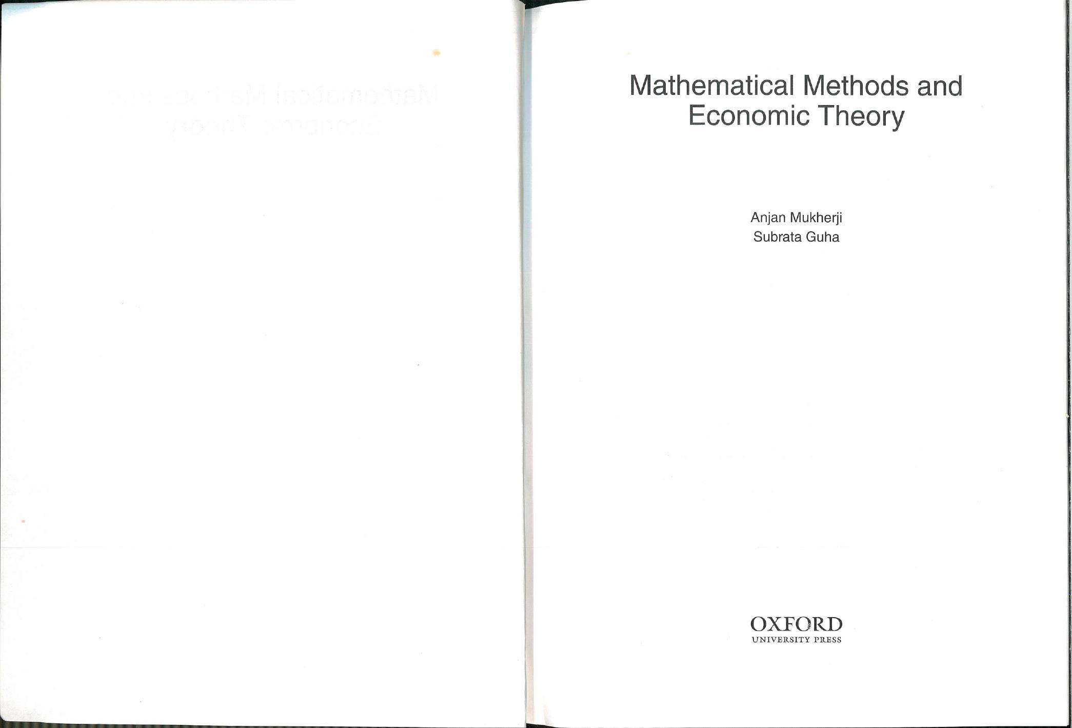 Mathematical methods and economic theory by anjan Mukherji subrata Guha
