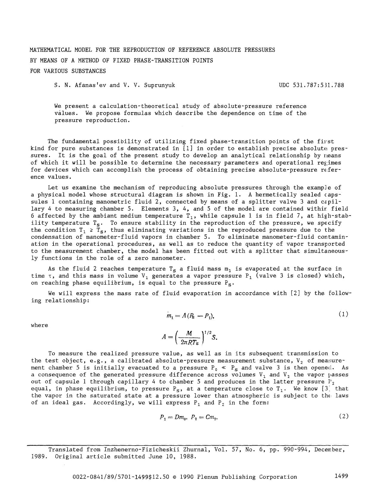 Mathematical model for the reproduction of reference absolute pressures by means of a method of fixed phase-transition points for various substances by Unknown