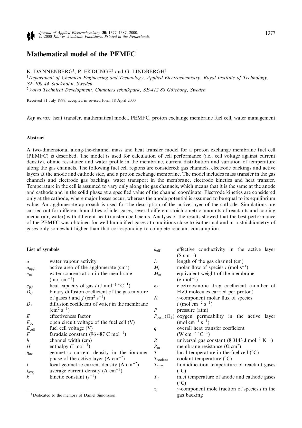 Mathematical model of the PEMFC by Unknown