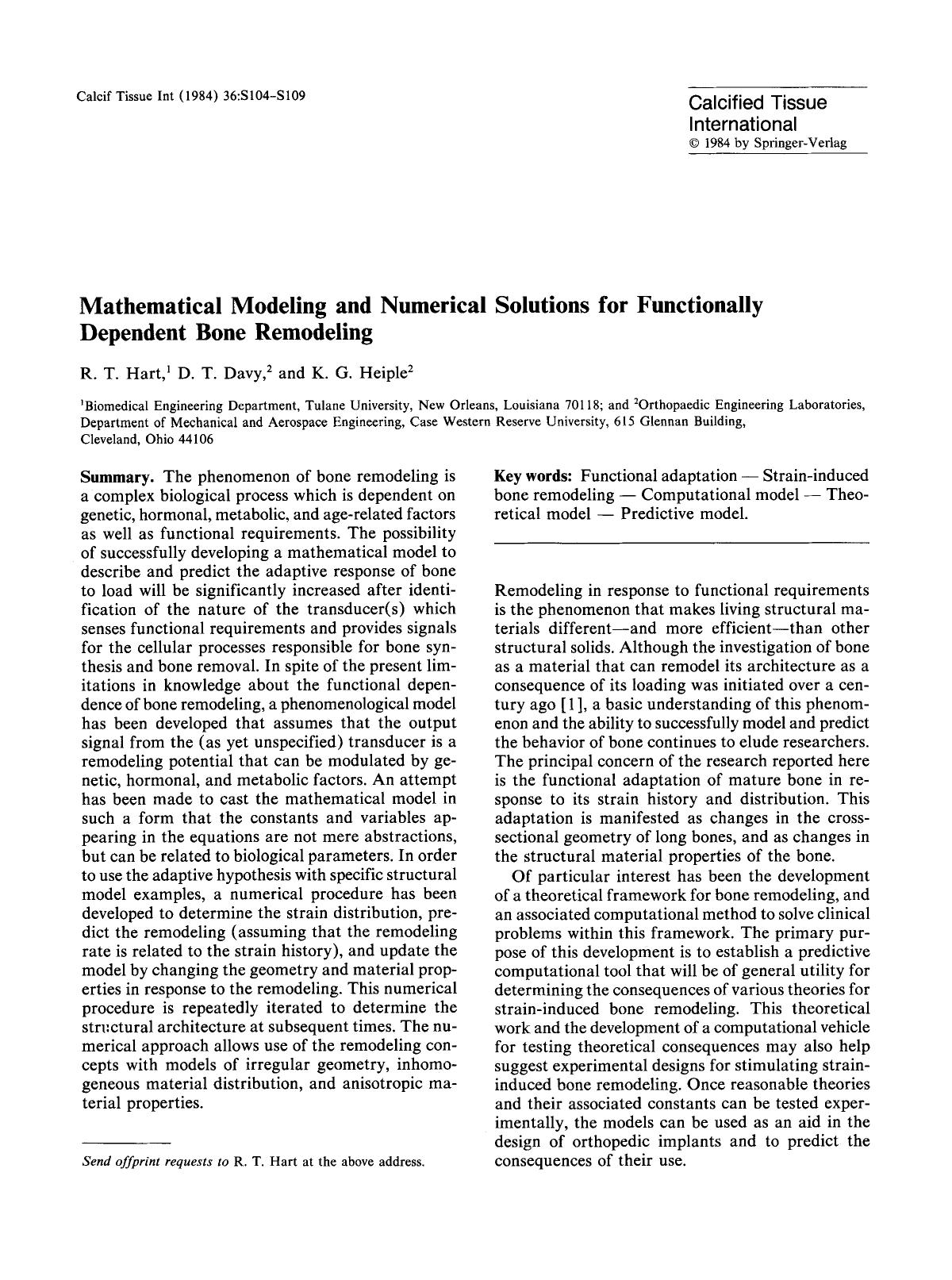 Mathematical modeling and numerical solutions for functionally dependent bone remodeling by Unknown