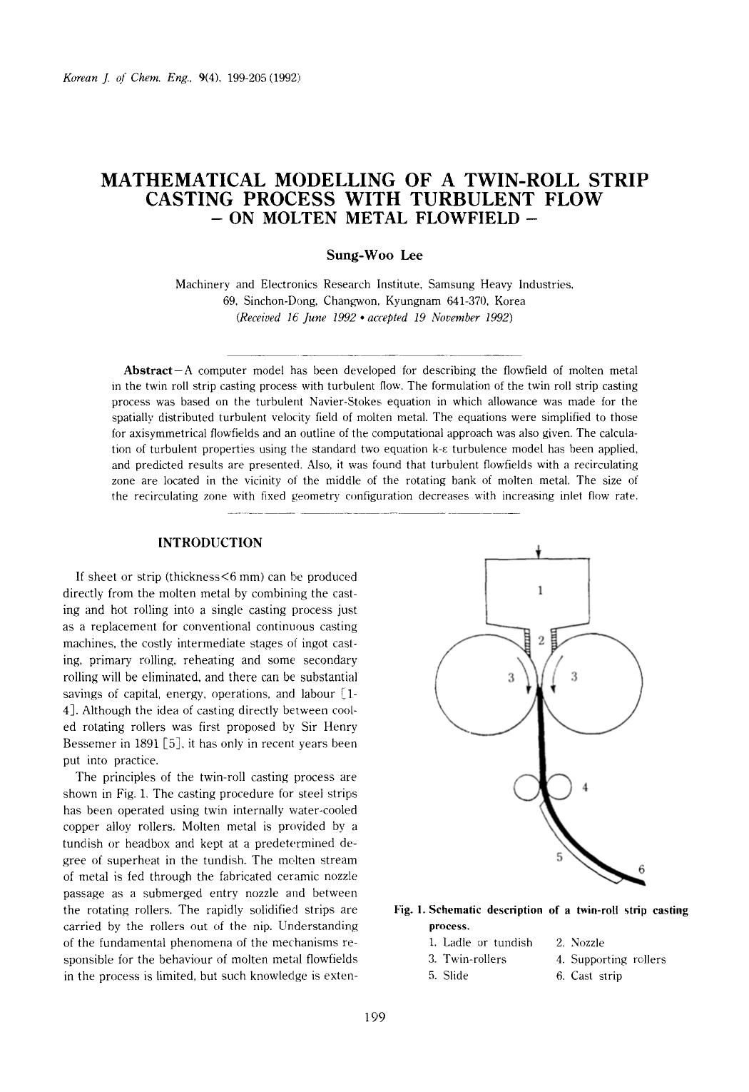 Mathematical modelling of a twin-roll strip casting process with turbulent flow by Unknown
