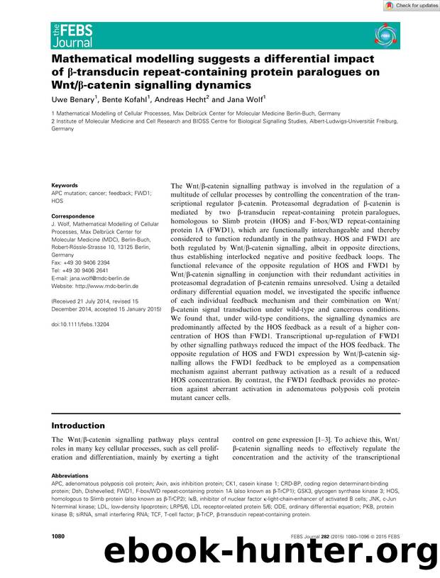 Mathematical modelling suggests a differential impact ofÂ Î²âtransducin repeatâcontaining protein paralogues on WntÎ²âcatenin signalling dynamics by Unknown
